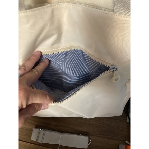 Tote Messenger Bag Shoulder Bag Satchel Canvas White Cream Zipper Compts - Picture 5 of 16
